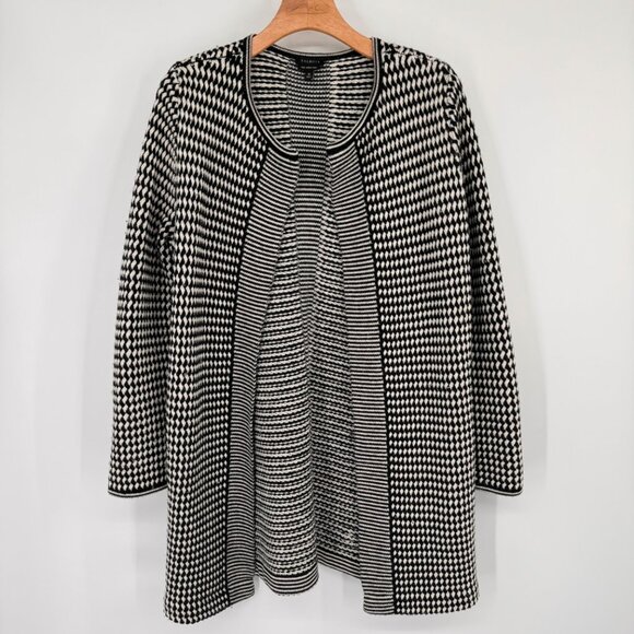 Talbots Womens Open Front Cardigan Medium Black & White Pure Merino Wool - Picture 5 of 12